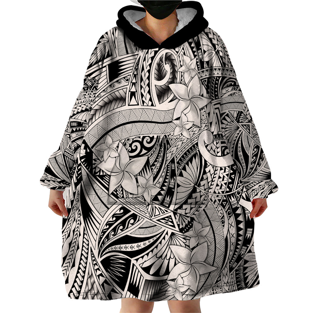 Polynesia Wearable Blanket Hoodie Tribal Polynesian Spirit With Beige Pacific Flowers - Wonder Print Shop