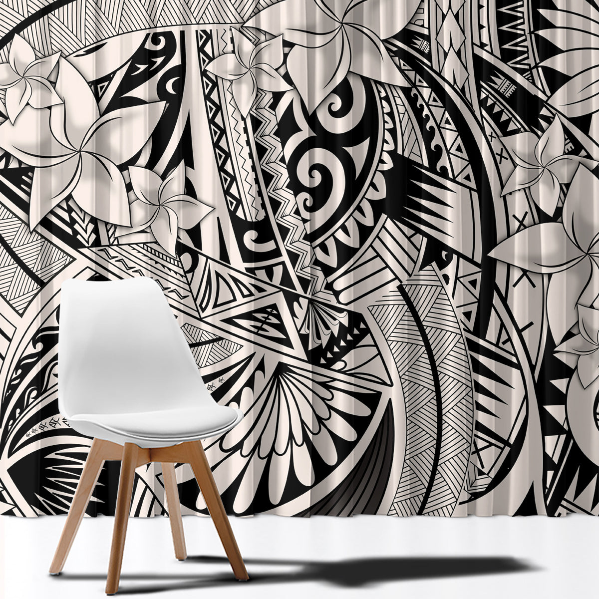 Polynesia Window Curtain Tribal Polynesian Spirit With Beige Pacific Flowers - Wonder Print Shop