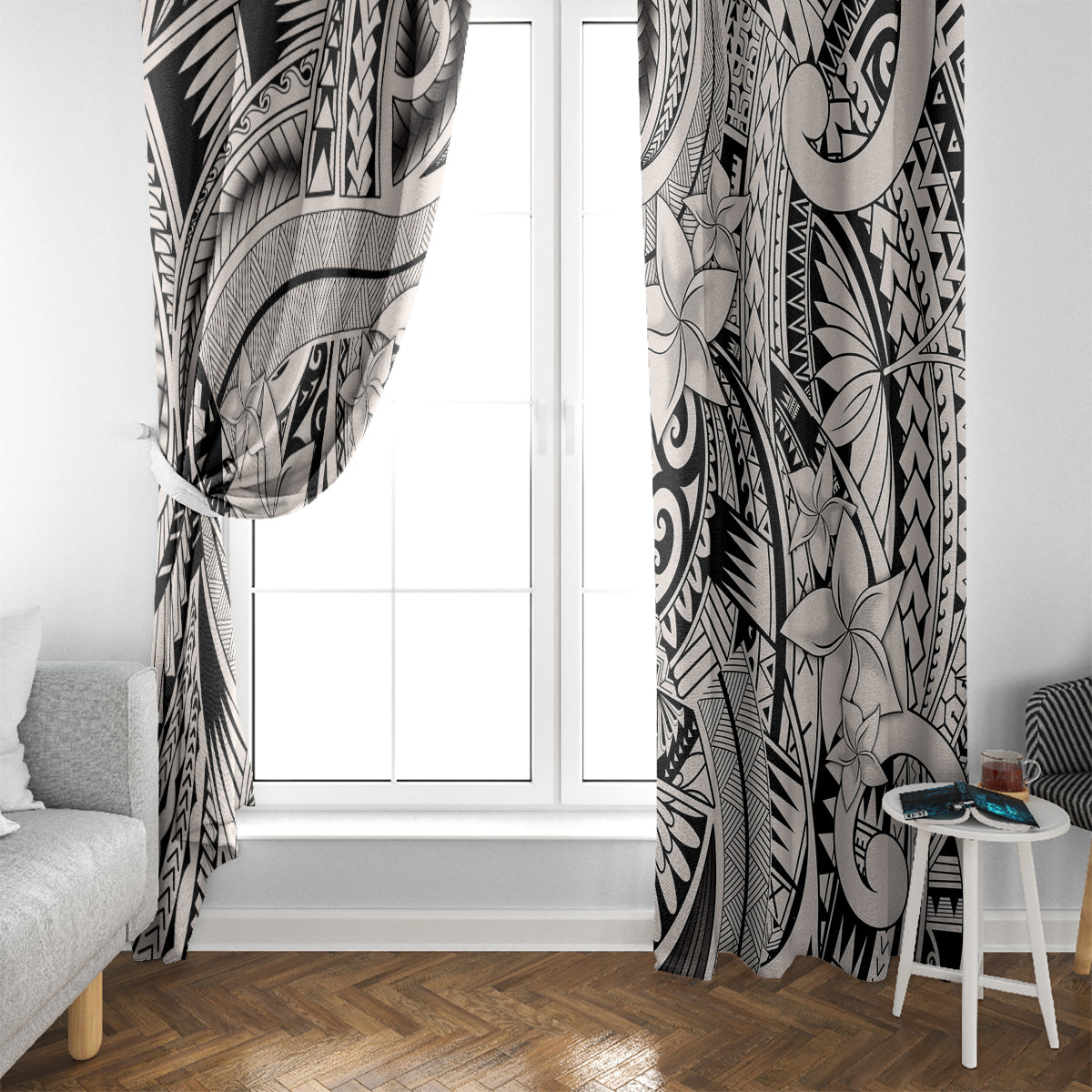 Polynesia Window Curtain Tribal Polynesian Spirit With Beige Pacific Flowers - Wonder Print Shop