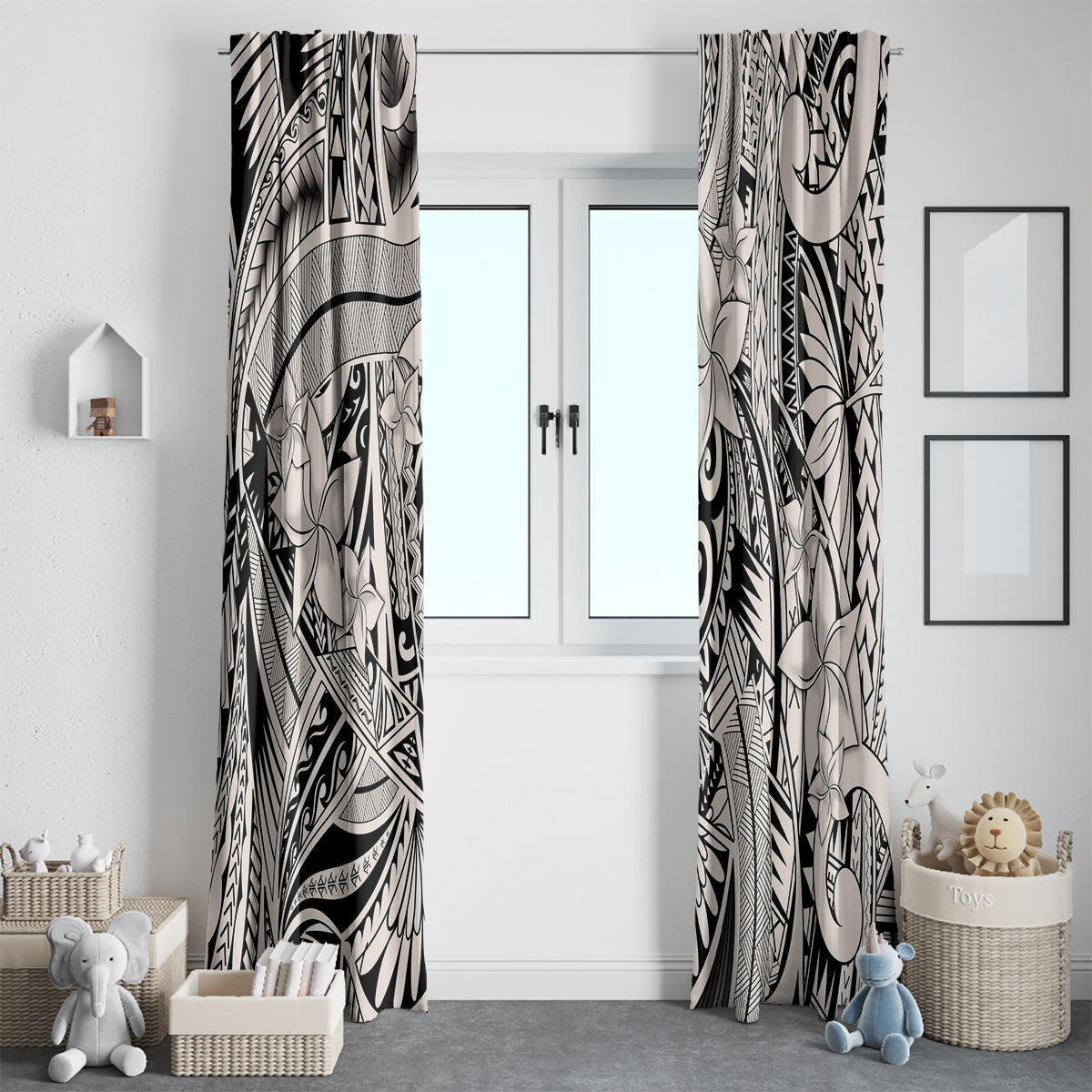 Polynesia Window Curtain Tribal Polynesian Spirit With Beige Pacific Flowers - Wonder Print Shop