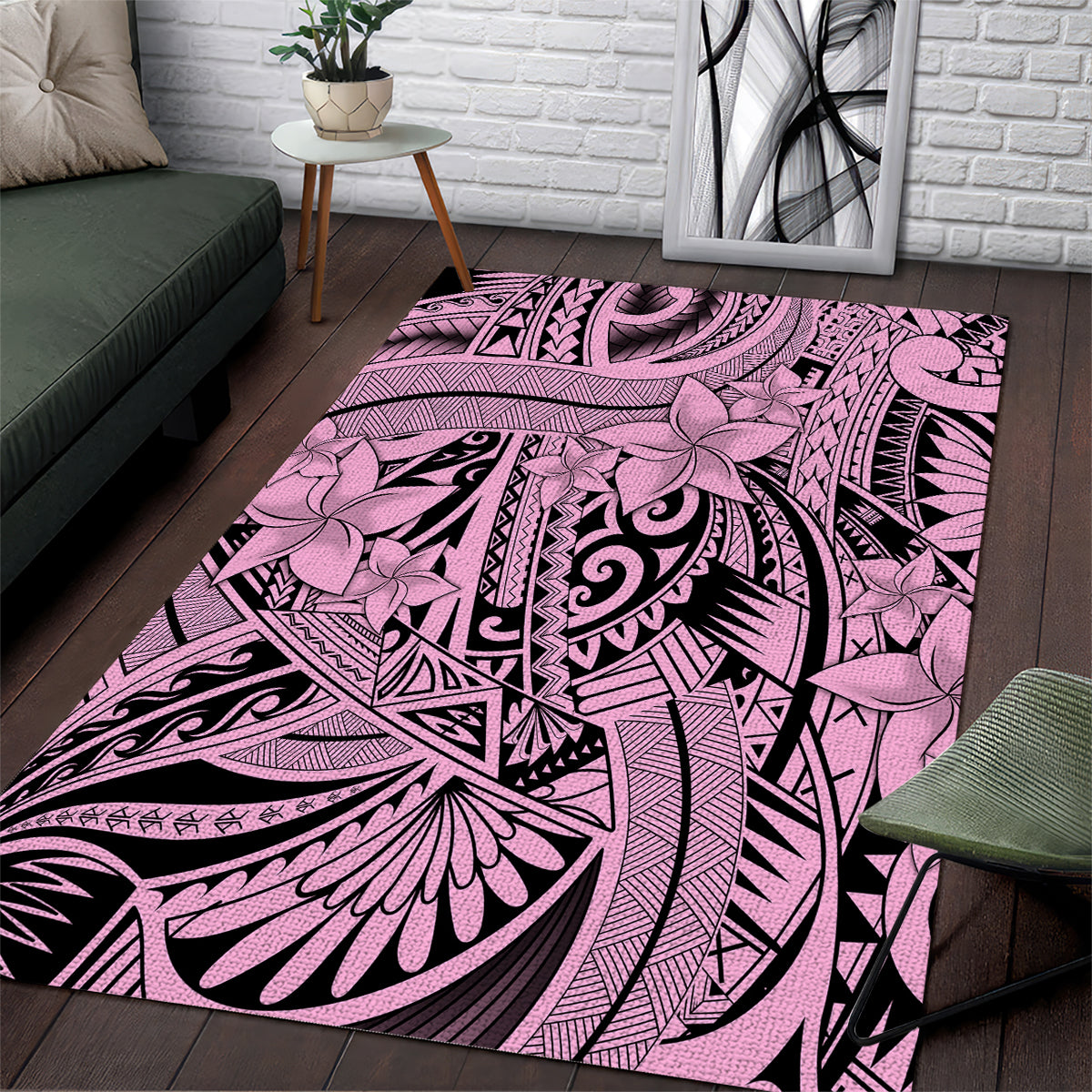 Polynesia Area Rug Tribal Polynesian Spirit With Pink Pacific Flowers LT9 - Wonder Print Shop
