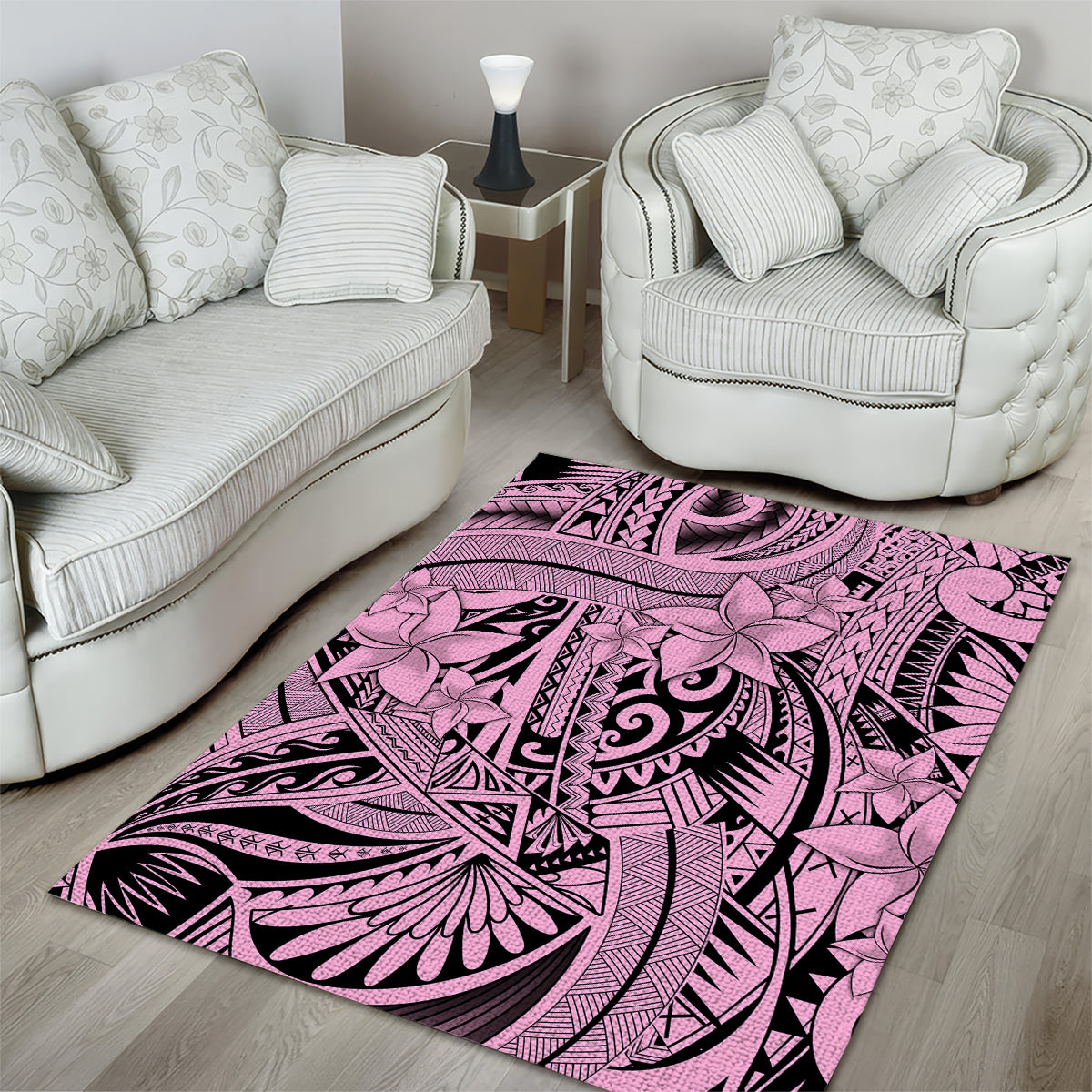Polynesia Area Rug Tribal Polynesian Spirit With Pink Pacific Flowers LT9 - Wonder Print Shop