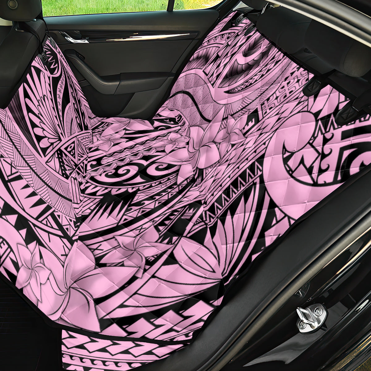 Polynesia Back Car Seat Cover Tribal Polynesian Spirit With Pink Pacific Flowers LT9 - Wonder Print Shop