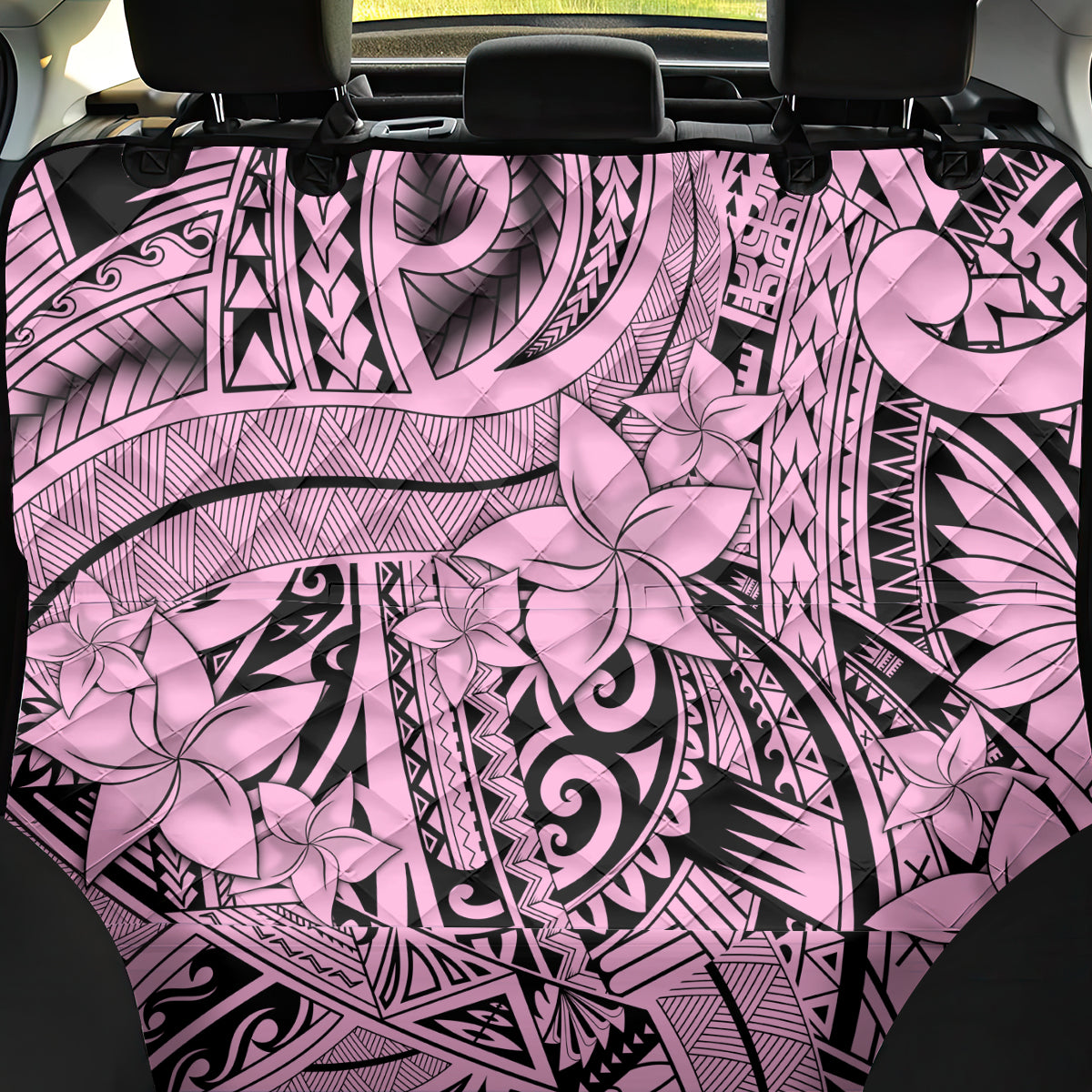 Polynesia Back Car Seat Cover Tribal Polynesian Spirit With Pink Pacific Flowers LT9 - Wonder Print Shop