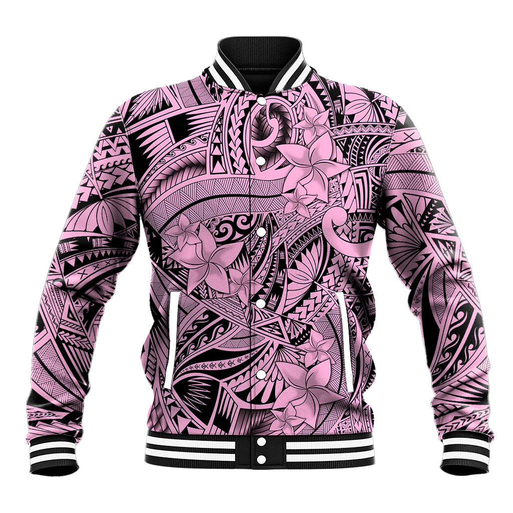 Polynesia Baseball Jacket Tribal Polynesian Spirit With Pink Pacific Flowers LT9 - Wonder Print Shop