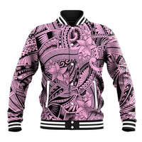 Polynesia Baseball Jacket Tribal Polynesian Spirit With Pink Pacific Flowers LT9 - Wonder Print Shop