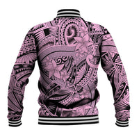 Polynesia Baseball Jacket Tribal Polynesian Spirit With Pink Pacific Flowers LT9 - Wonder Print Shop