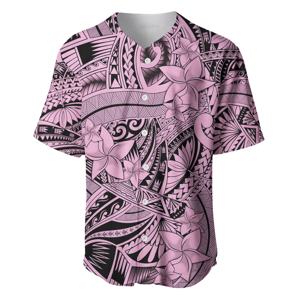 Polynesia Baseball Jersey Tribal Polynesian Spirit With Pink Pacific Flowers LT9 - Wonder Print Shop