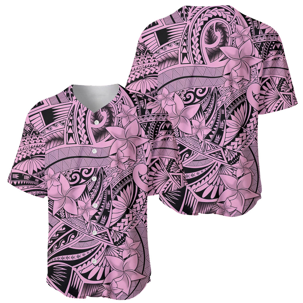 Polynesia Baseball Jersey Tribal Polynesian Spirit With Pink Pacific Flowers LT9 - Wonder Print Shop