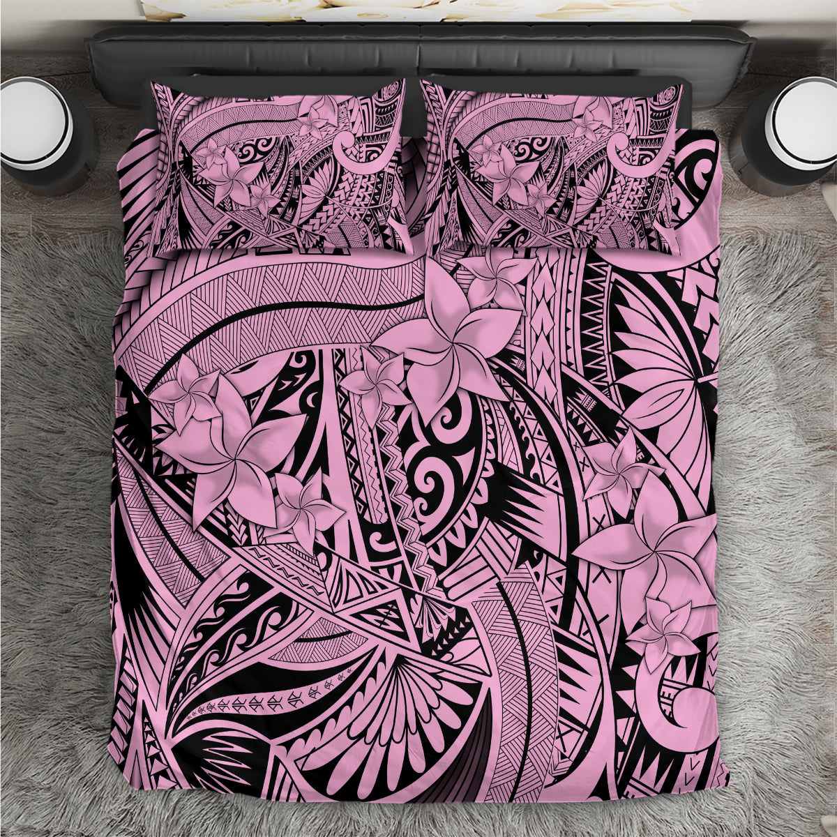 Polynesia Bedding Set Tribal Polynesian Spirit With Pink Pacific Flowers LT9 - Wonder Print Shop