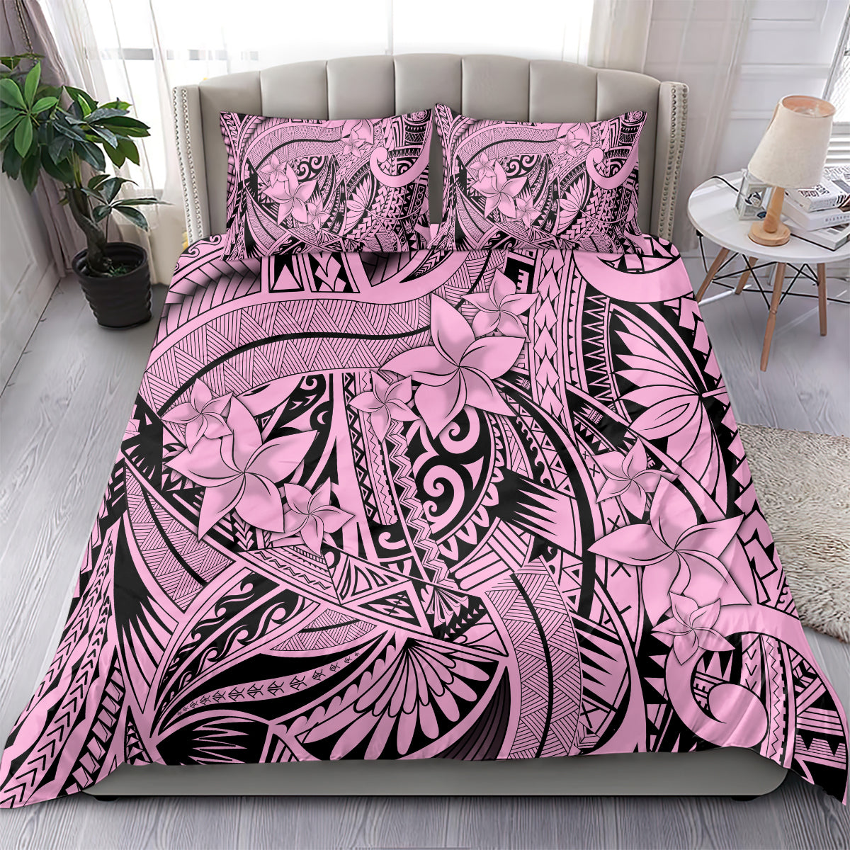 Polynesia Bedding Set Tribal Polynesian Spirit With Pink Pacific Flowers LT9 - Wonder Print Shop