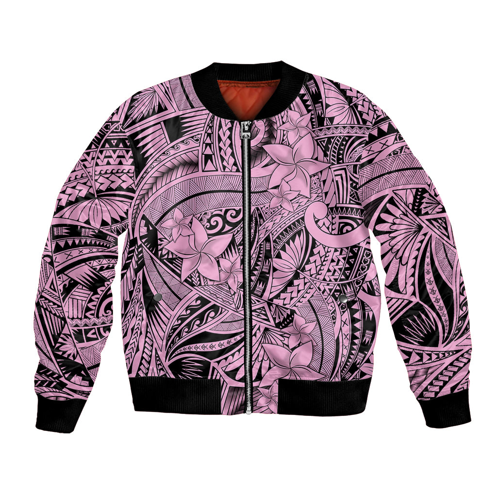Polynesia Bomber Jacket Tribal Polynesian Spirit With Pink Pacific Flowers LT9 - Wonder Print Shop