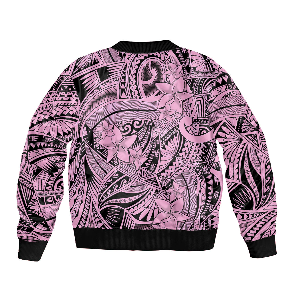 Polynesia Bomber Jacket Tribal Polynesian Spirit With Pink Pacific Flowers LT9 - Wonder Print Shop