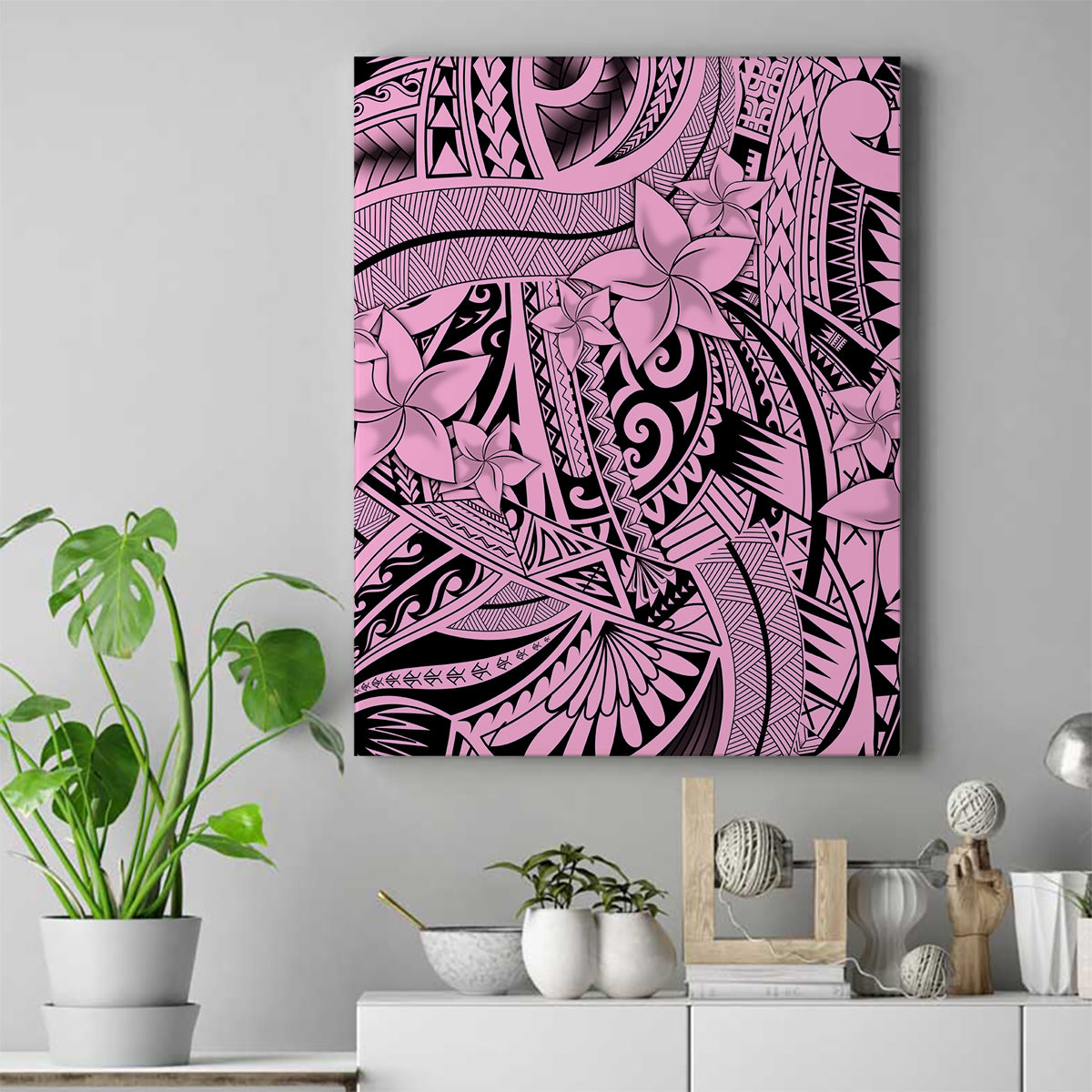Polynesia Canvas Wall Art Tribal Polynesian Spirit With Pink Pacific Flowers LT9 - Wonder Print Shop