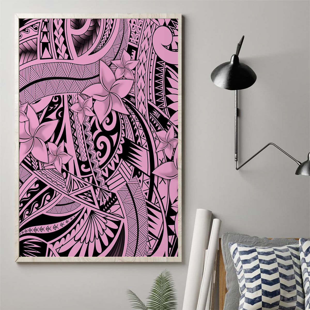 Polynesia Canvas Wall Art Tribal Polynesian Spirit With Pink Pacific Flowers LT9 - Wonder Print Shop