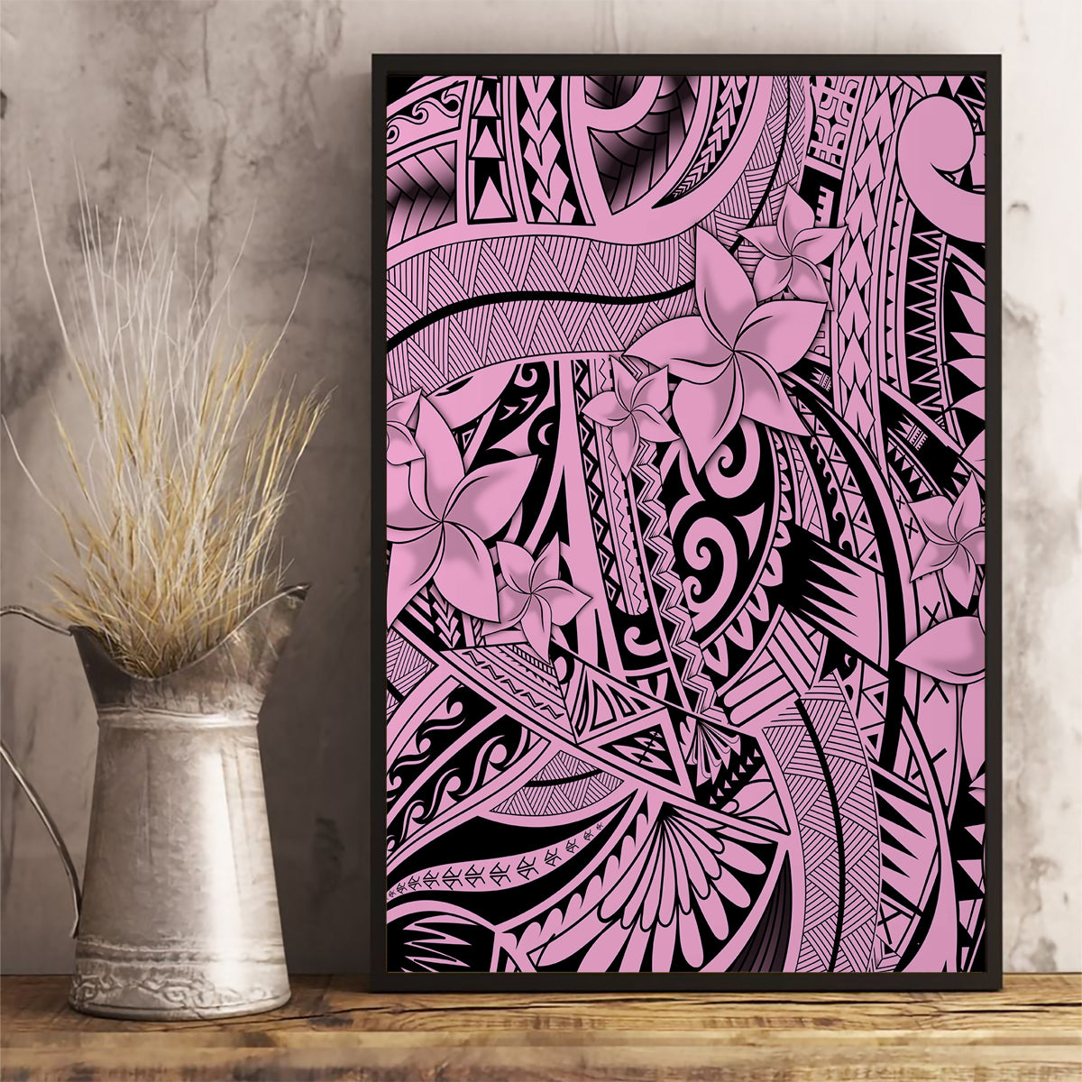 Polynesia Canvas Wall Art Tribal Polynesian Spirit With Pink Pacific Flowers LT9 - Wonder Print Shop