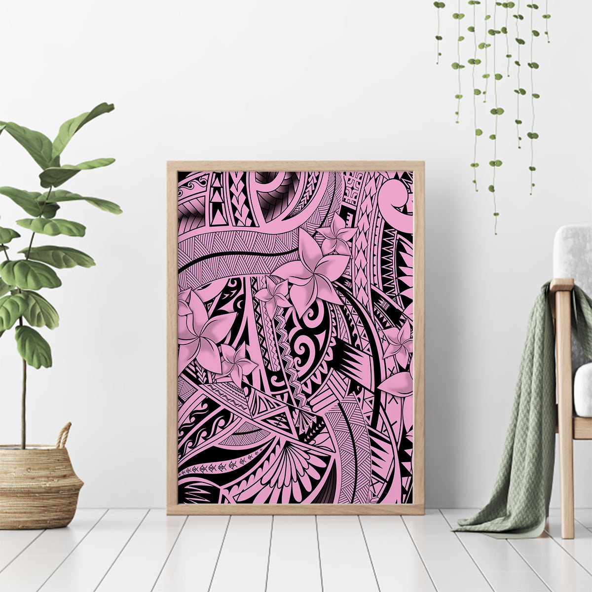 Polynesia Canvas Wall Art Tribal Polynesian Spirit With Pink Pacific Flowers LT9 - Wonder Print Shop