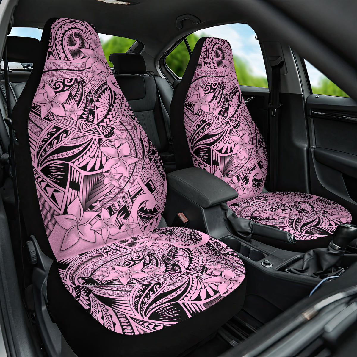 Polynesia Car Seat Cover Tribal Polynesian Spirit With Pink Pacific Flowers LT9 - Wonder Print Shop