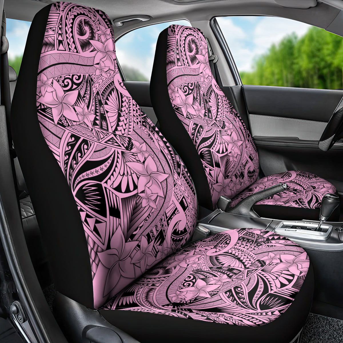 Polynesia Car Seat Cover Tribal Polynesian Spirit With Pink Pacific Flowers LT9 - Wonder Print Shop