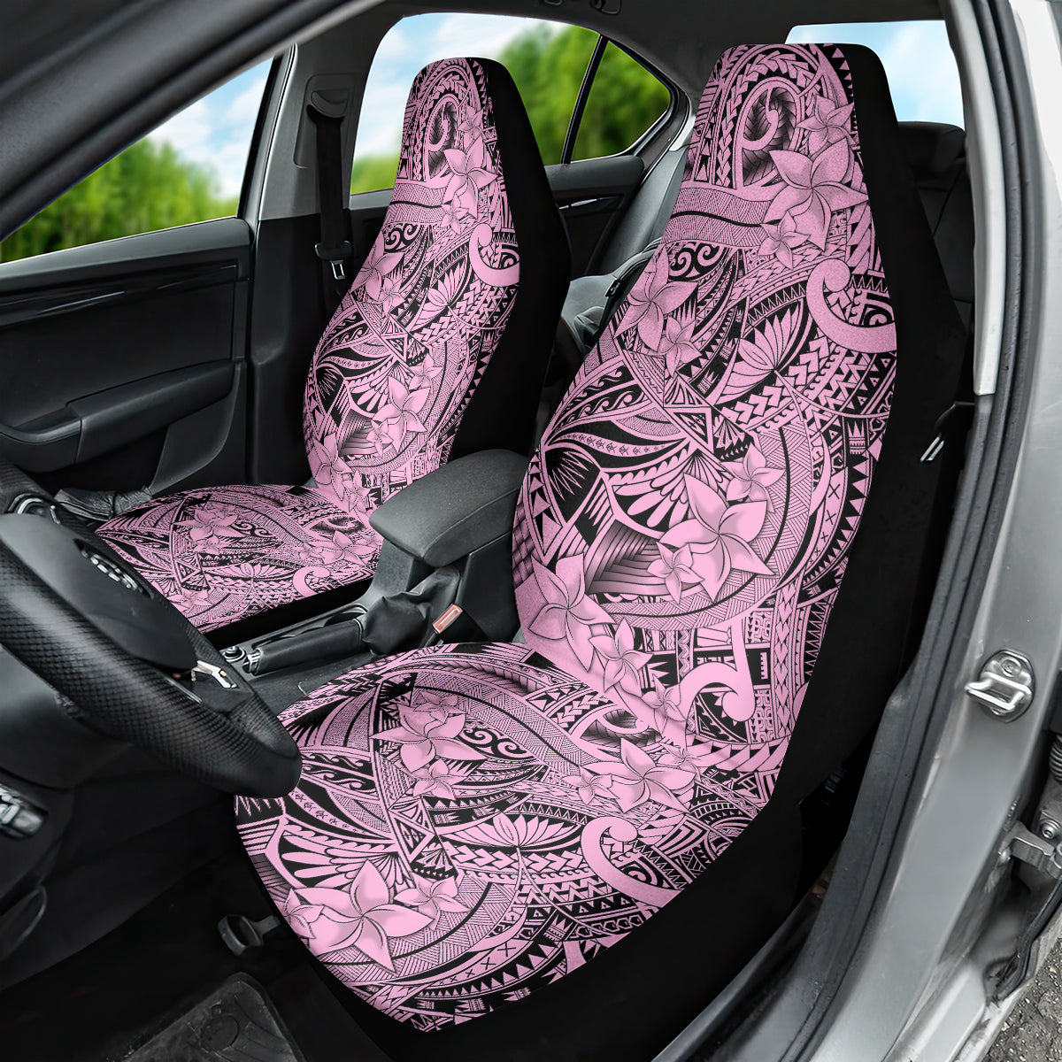 Polynesia Car Seat Cover Tribal Polynesian Spirit With Pink Pacific Flowers LT9 - Wonder Print Shop