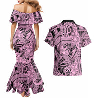 Polynesia Couples Matching Mermaid Dress and Hawaiian Shirt Tribal Polynesian Spirit With Pink Pacific Flowers LT9 - Wonder Print Shop