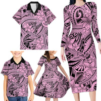 Polynesia Family Matching Long Sleeve Bodycon Dress and Hawaiian Shirt Tribal Polynesian Spirit With Pink Pacific Flowers LT9 - Wonder Print Shop