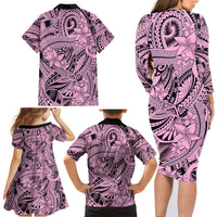 Polynesia Family Matching Long Sleeve Bodycon Dress and Hawaiian Shirt Tribal Polynesian Spirit With Pink Pacific Flowers LT9 - Wonder Print Shop