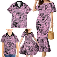Polynesia Family Matching Mermaid Dress and Hawaiian Shirt Tribal Polynesian Spirit With Pink Pacific Flowers LT9 - Wonder Print Shop