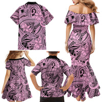 Polynesia Family Matching Mermaid Dress and Hawaiian Shirt Tribal Polynesian Spirit With Pink Pacific Flowers LT9 - Wonder Print Shop