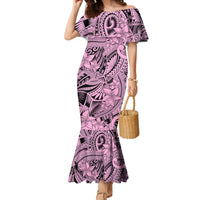 Polynesia Family Matching Mermaid Dress and Hawaiian Shirt Tribal Polynesian Spirit With Pink Pacific Flowers LT9 - Wonder Print Shop