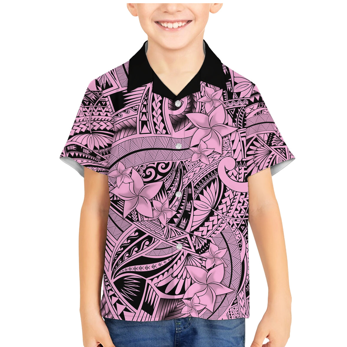 Polynesia Family Matching Mermaid Dress and Hawaiian Shirt Tribal Polynesian Spirit With Pink Pacific Flowers LT9 - Wonder Print Shop