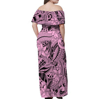 Polynesia Family Matching Off Shoulder Maxi Dress and Hawaiian Shirt Tribal Polynesian Spirit With Pink Pacific Flowers LT9 - Wonder Print Shop