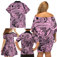 Polynesia Family Matching Off Shoulder Short Dress and Hawaiian Shirt Tribal Polynesian Spirit With Pink Pacific Flowers LT9 - Wonder Print Shop