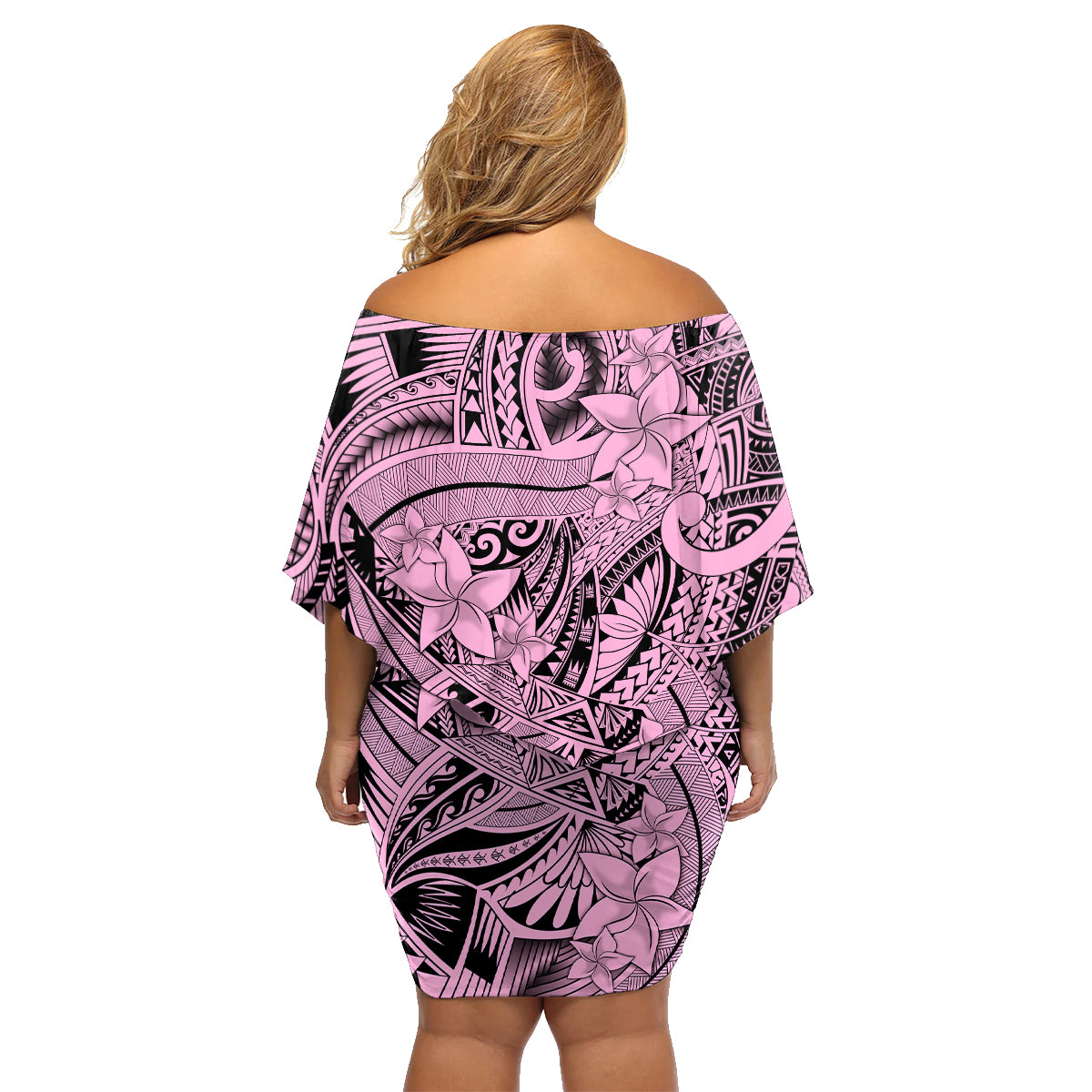 Polynesia Family Matching Off Shoulder Short Dress and Hawaiian Shirt Tribal Polynesian Spirit With Pink Pacific Flowers LT9 - Wonder Print Shop