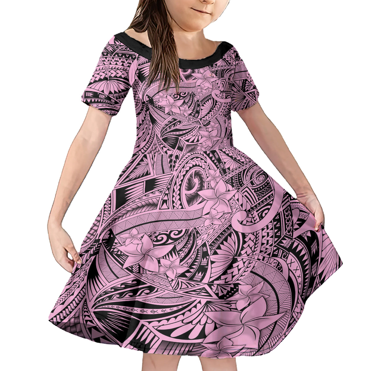 Polynesia Family Matching Short Sleeve Bodycon Dress and Hawaiian Shirt Tribal Polynesian Spirit With Pink Pacific Flowers - Wonder Print Shop