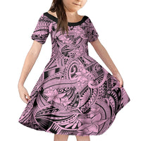 Polynesia Family Matching Short Sleeve Bodycon Dress and Hawaiian Shirt Tribal Polynesian Spirit With Pink Pacific Flowers - Wonder Print Shop