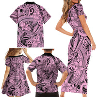 Polynesia Family Matching Short Sleeve Bodycon Dress and Hawaiian Shirt Tribal Polynesian Spirit With Pink Pacific Flowers - Wonder Print Shop