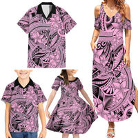 Polynesia Family Matching Summer Maxi Dress and Hawaiian Shirt Tribal Polynesian Spirit With Pink Pacific Flowers - Wonder Print Shop