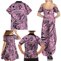 Polynesia Family Matching Summer Maxi Dress and Hawaiian Shirt Tribal Polynesian Spirit With Pink Pacific Flowers - Wonder Print Shop