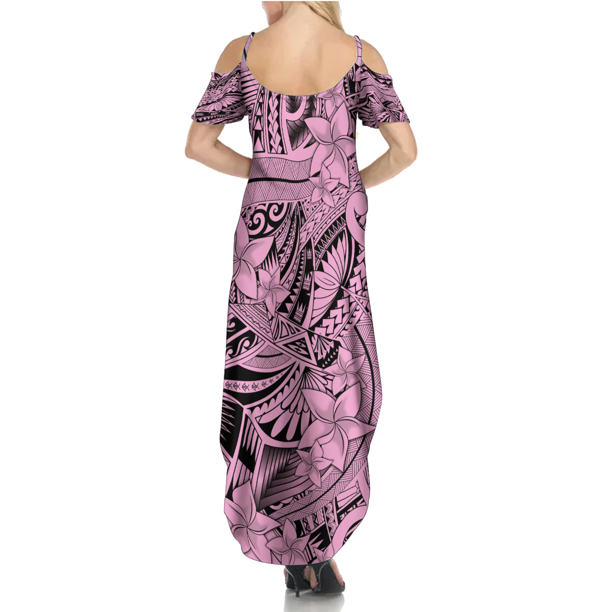 Polynesia Family Matching Summer Maxi Dress and Hawaiian Shirt Tribal Polynesian Spirit With Pink Pacific Flowers - Wonder Print Shop
