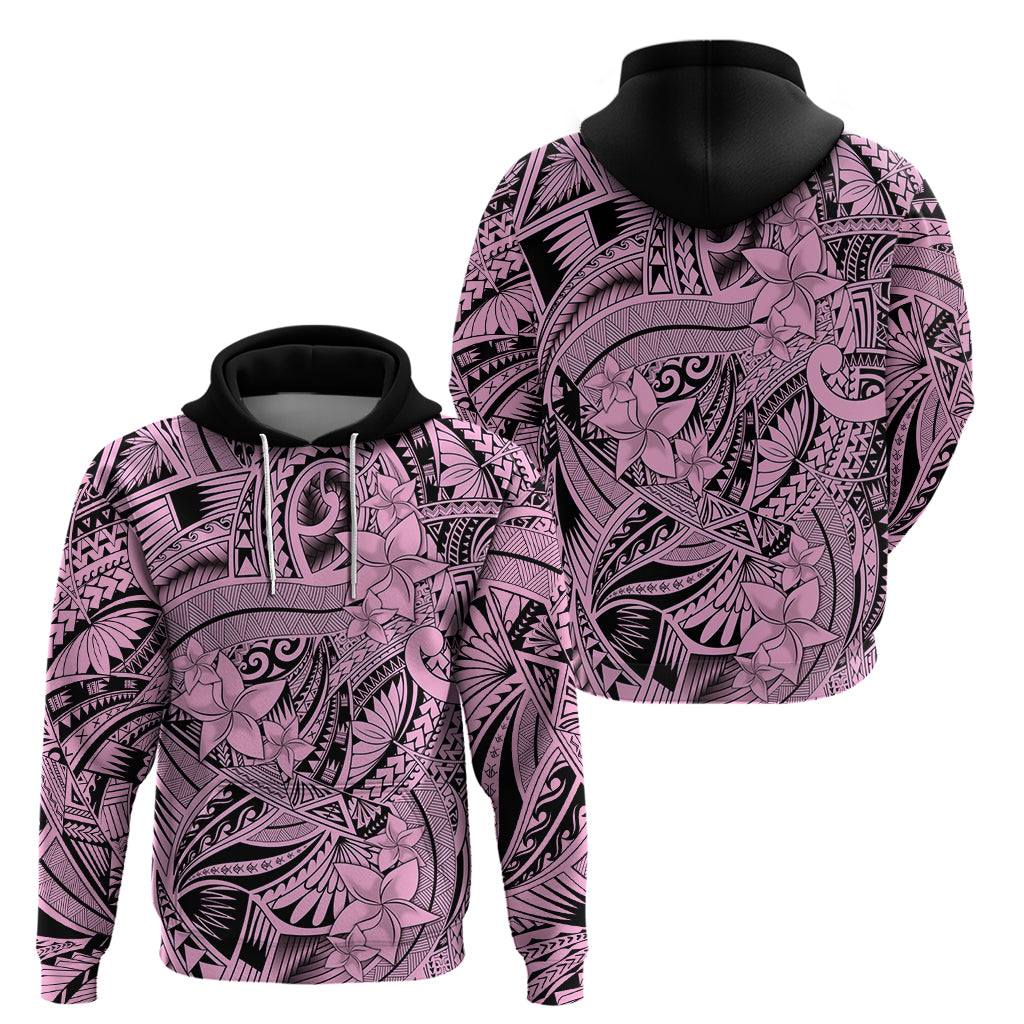 Polynesia Hoodie Tribal Polynesian Spirit With Pink Pacific Flowers - Wonder Print Shop
