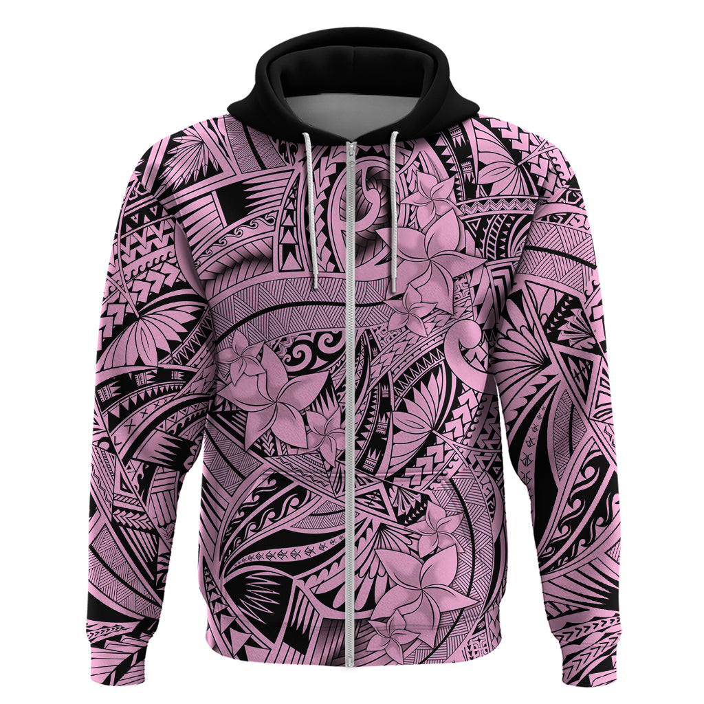 Polynesia Hoodie Tribal Polynesian Spirit With Pink Pacific Flowers - Wonder Print Shop
