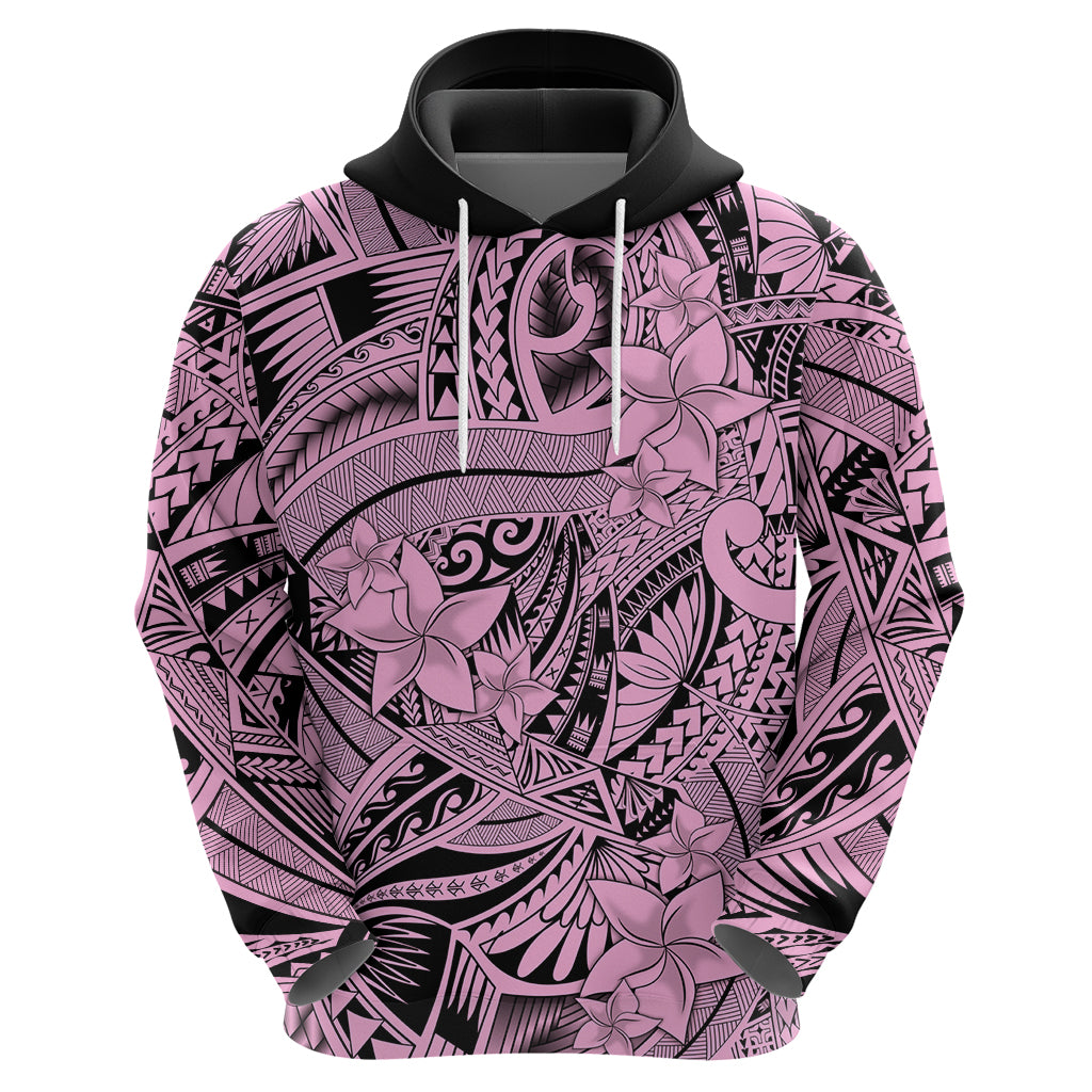 Polynesia Hoodie Tribal Polynesian Spirit With Pink Pacific Flowers - Wonder Print Shop