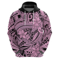 Polynesia Hoodie Tribal Polynesian Spirit With Pink Pacific Flowers - Wonder Print Shop
