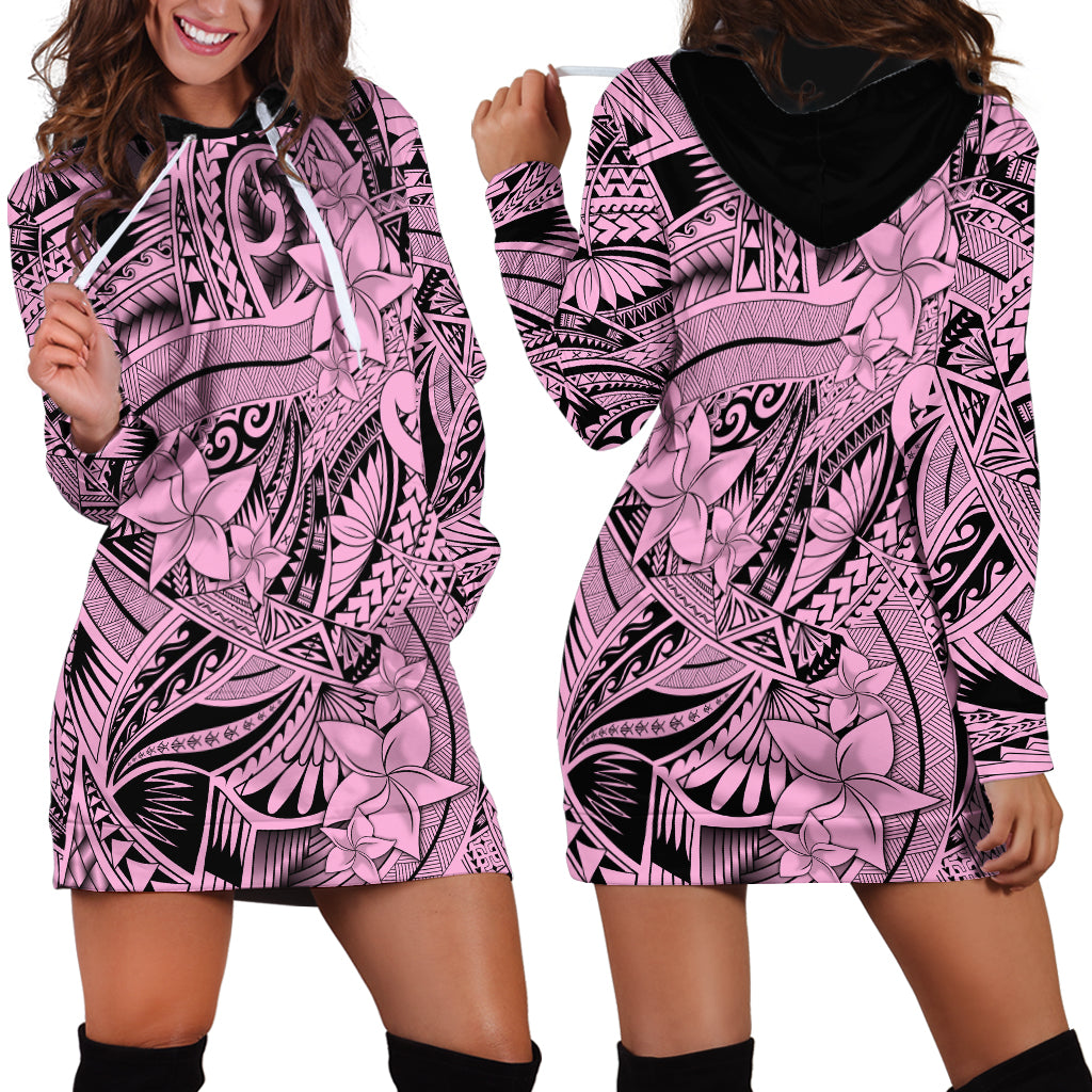 Polynesia Hoodie Dress Tribal Polynesian Spirit With Pink Pacific Flowers - Wonder Print Shop