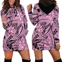 Polynesia Hoodie Dress Tribal Polynesian Spirit With Pink Pacific Flowers - Wonder Print Shop