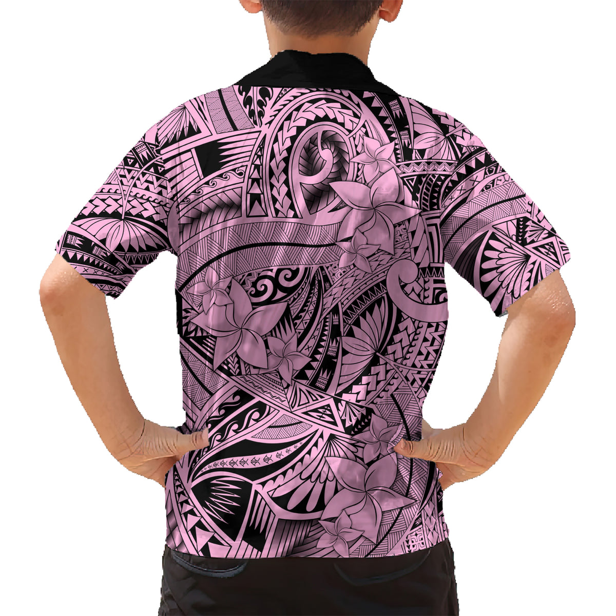 Polynesia Kid Hawaiian Shirt Tribal Polynesian Spirit With Pink Pacific Flowers - Wonder Print Shop