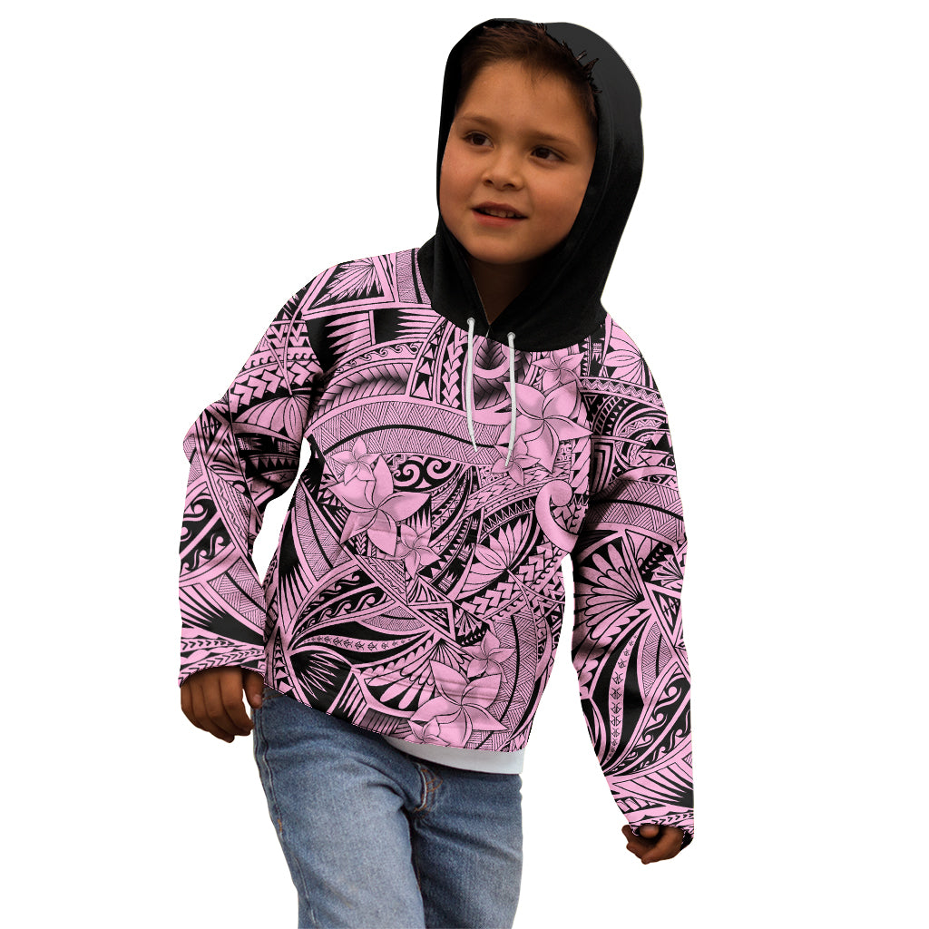 Polynesia Kid Hoodie Tribal Polynesian Spirit With Pink Pacific Flowers - Wonder Print Shop