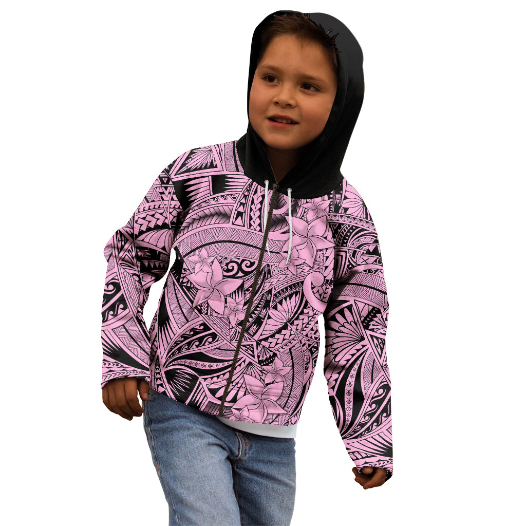 Polynesia Kid Hoodie Tribal Polynesian Spirit With Pink Pacific Flowers - Wonder Print Shop