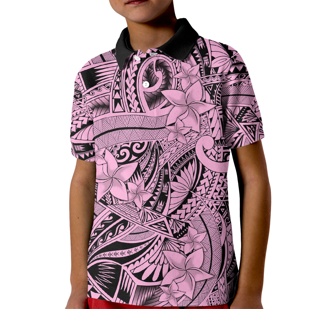 Polynesia Kid Polo Shirt Tribal Polynesian Spirit With Pink Pacific Flowers - Wonder Print Shop